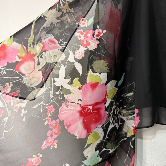 Floral Black Sheer Chiffon Shawl, Unbranded. OS. - Picture 2 of 7